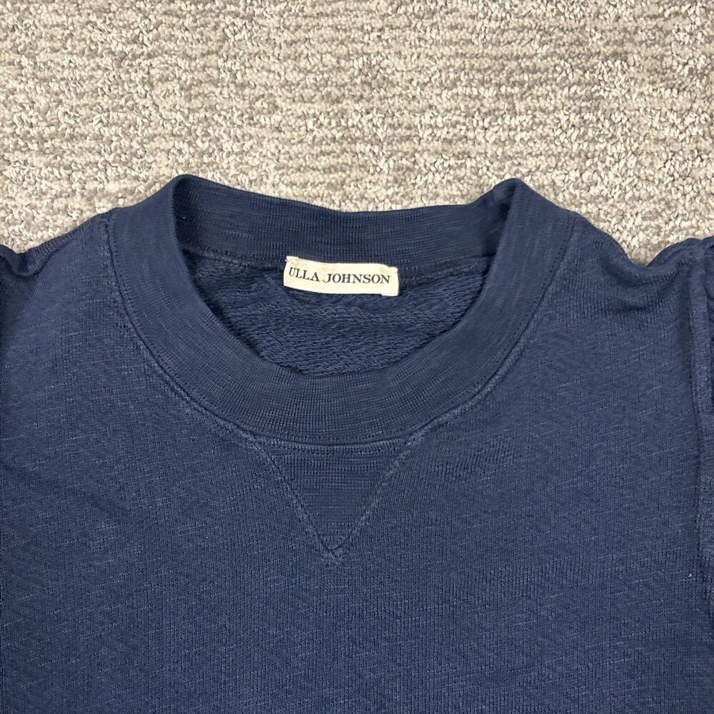 Ulla Johnson Alair Crewneck Washed Fleece Sculpted Sleeve Navy Medium **HOLE* - Picture 3 of 15
